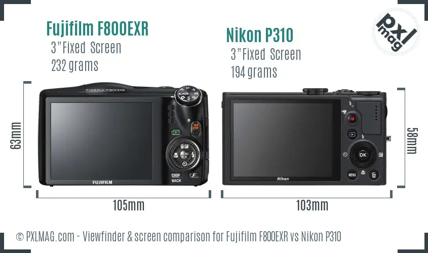 Fujifilm F800EXR vs Nikon P310 Screen and Viewfinder comparison