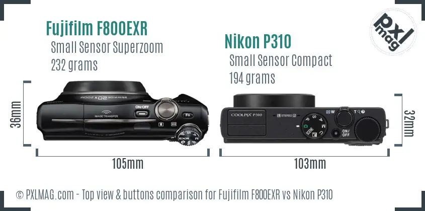 Fujifilm F800EXR vs Nikon P310 top view buttons comparison