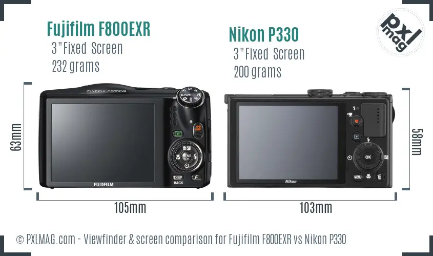 Fujifilm F800EXR vs Nikon P330 Screen and Viewfinder comparison