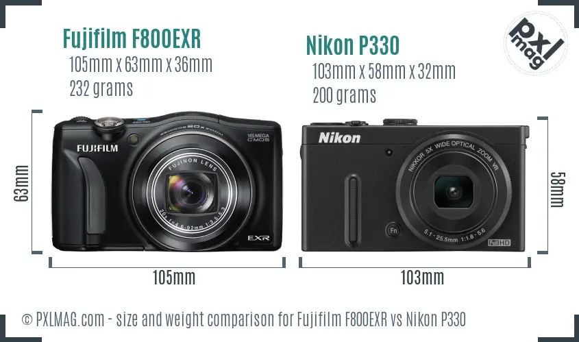 Fujifilm F800EXR vs Nikon P330 size comparison