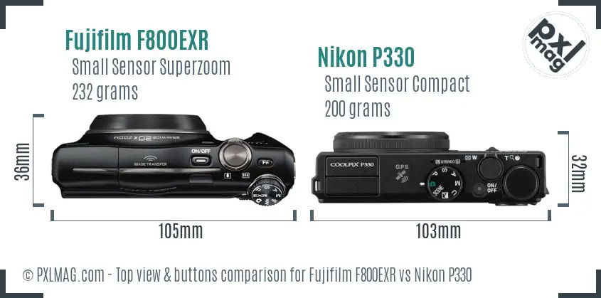 Fujifilm F800EXR vs Nikon P330 top view buttons comparison