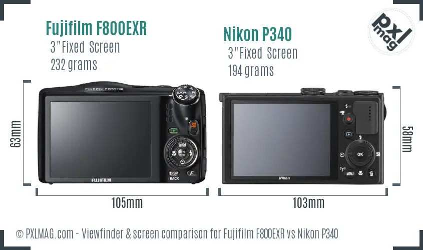 Fujifilm F800EXR vs Nikon P340 Screen and Viewfinder comparison