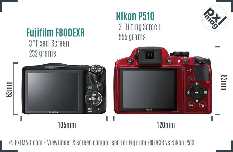 Fujifilm F800EXR vs Nikon P510 Screen and Viewfinder comparison