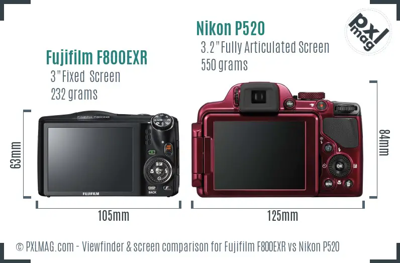 Fujifilm F800EXR vs Nikon P520 Screen and Viewfinder comparison