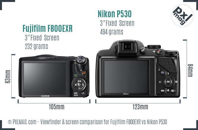 Fujifilm F800EXR vs Nikon P530 Screen and Viewfinder comparison