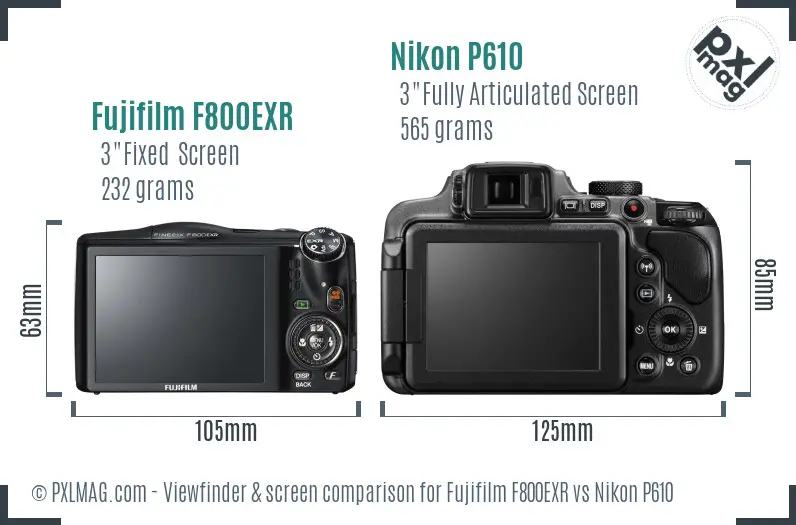 Fujifilm F800EXR vs Nikon P610 Screen and Viewfinder comparison