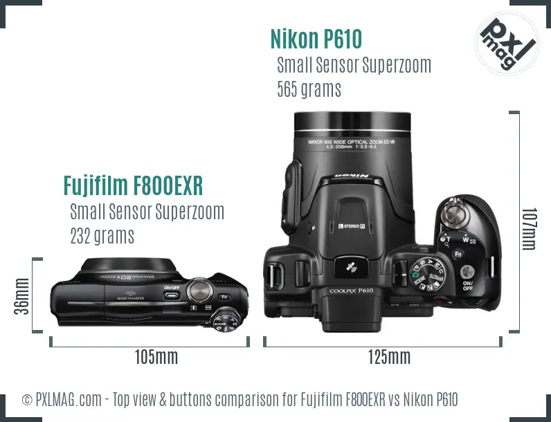 Fujifilm F800EXR vs Nikon P610 top view buttons comparison