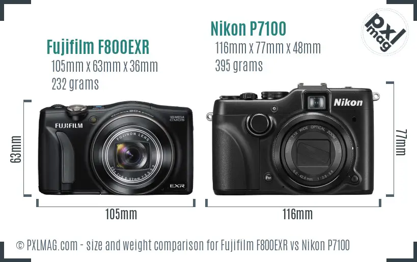 Fujifilm F800EXR vs Nikon P7100 size comparison
