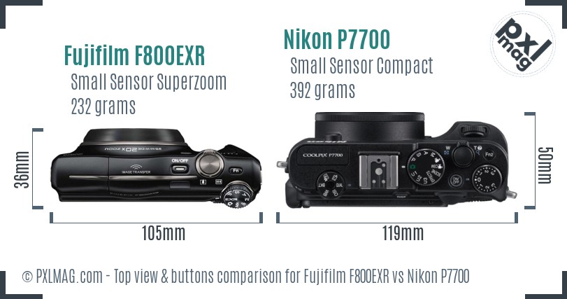 Fujifilm F800EXR vs Nikon P7700 top view buttons comparison