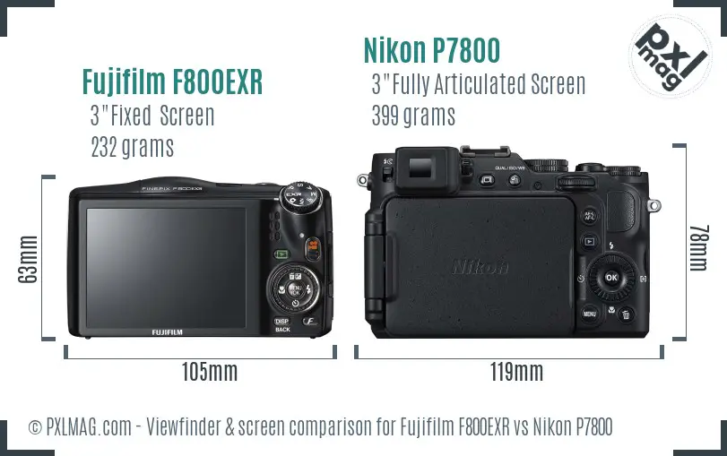 Fujifilm F800EXR vs Nikon P7800 Screen and Viewfinder comparison