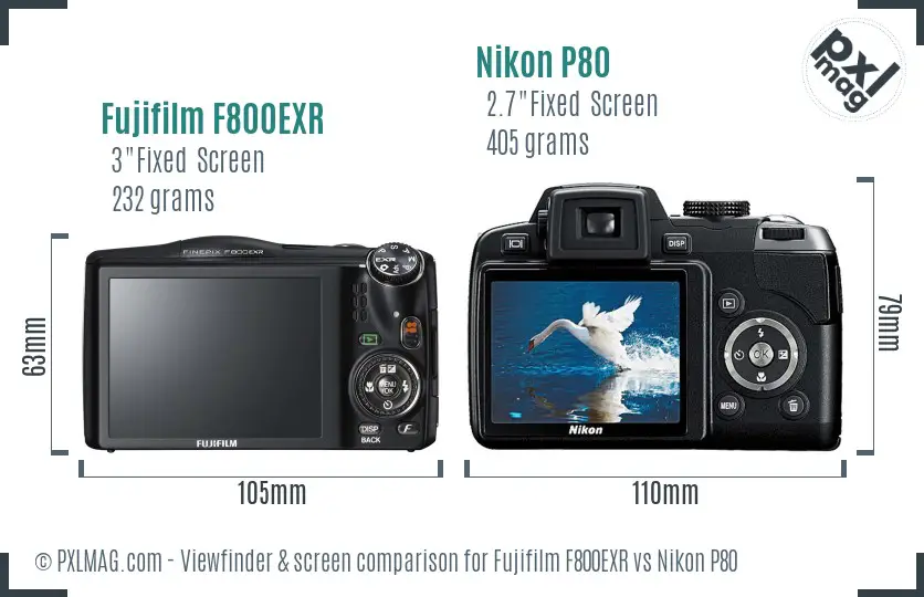 Fujifilm F800EXR vs Nikon P80 Screen and Viewfinder comparison