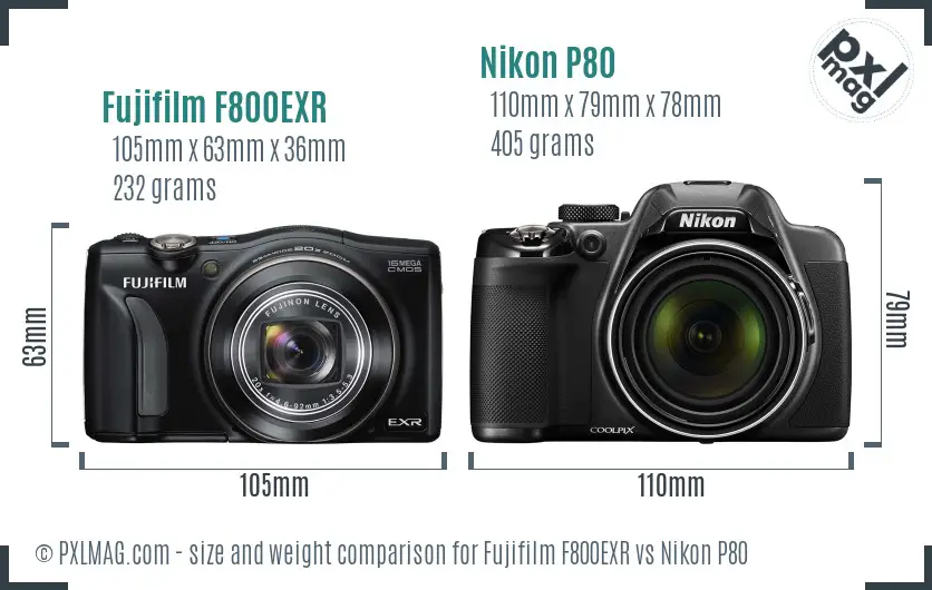 Fujifilm F800EXR vs Nikon P80 size comparison