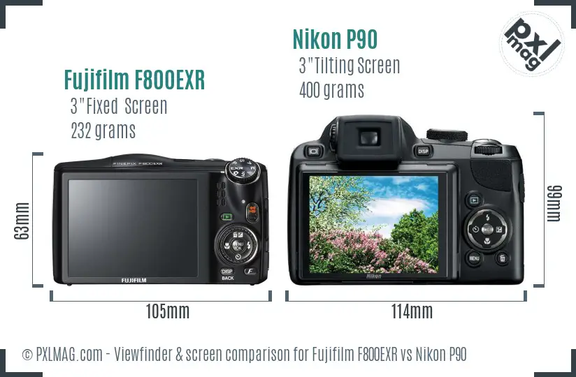 Fujifilm F800EXR vs Nikon P90 Screen and Viewfinder comparison