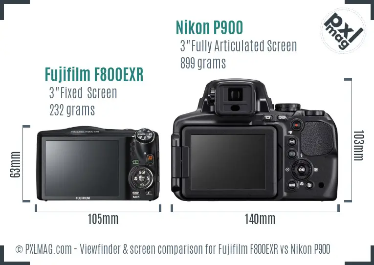 Fujifilm F800EXR vs Nikon P900 Screen and Viewfinder comparison