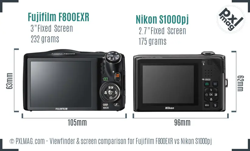 Fujifilm F800EXR vs Nikon S1000pj Screen and Viewfinder comparison