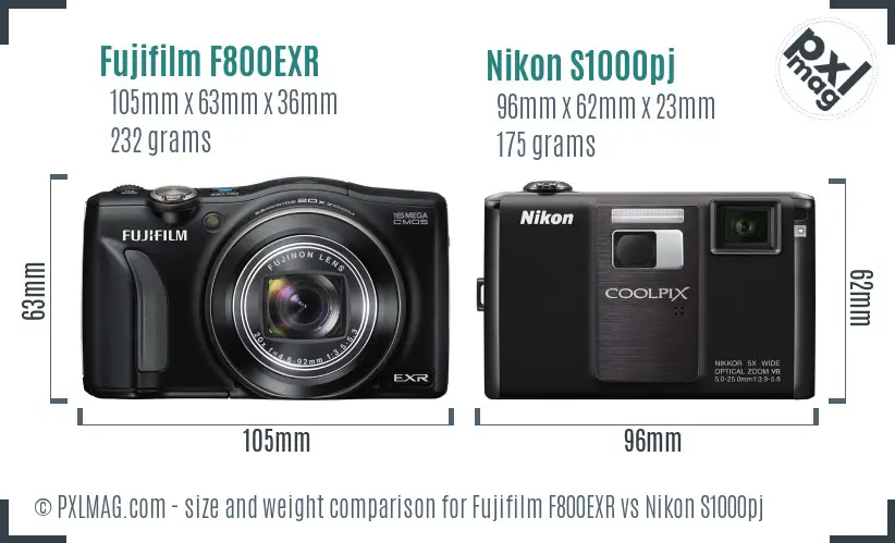 Fujifilm F800EXR vs Nikon S1000pj size comparison