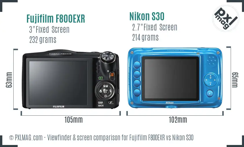 Fujifilm F800EXR vs Nikon S30 Screen and Viewfinder comparison