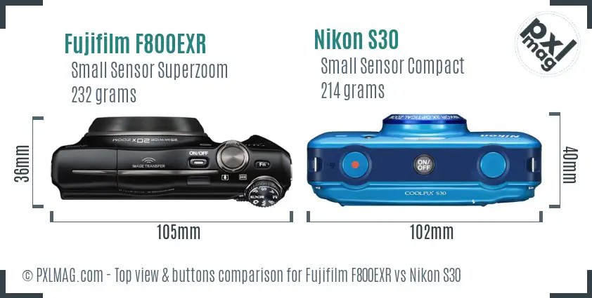Fujifilm F800EXR vs Nikon S30 top view buttons comparison