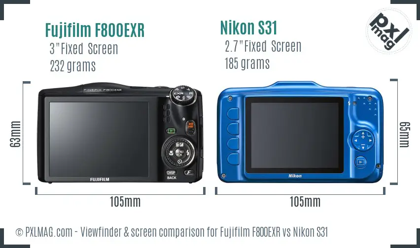 Fujifilm F800EXR vs Nikon S31 Screen and Viewfinder comparison