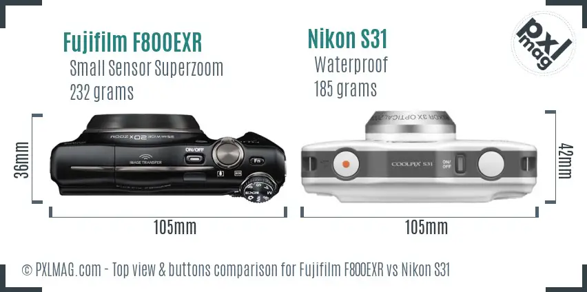 Fujifilm F800EXR vs Nikon S31 top view buttons comparison