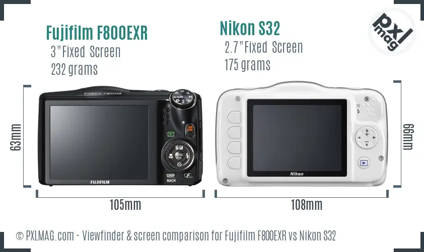 Fujifilm F800EXR vs Nikon S32 Screen and Viewfinder comparison