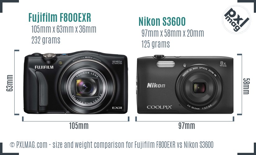 Fujifilm F800EXR vs Nikon S3600 size comparison
