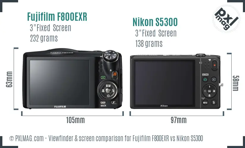 Fujifilm F800EXR vs Nikon S5300 Screen and Viewfinder comparison