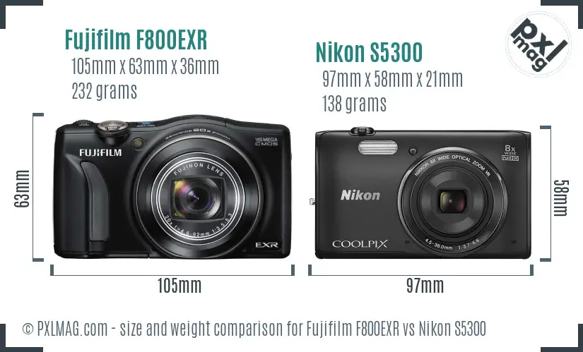 Fujifilm F800EXR vs Nikon S5300 size comparison