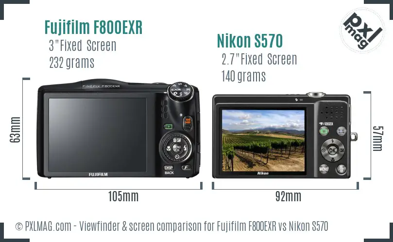 Fujifilm F800EXR vs Nikon S570 Screen and Viewfinder comparison
