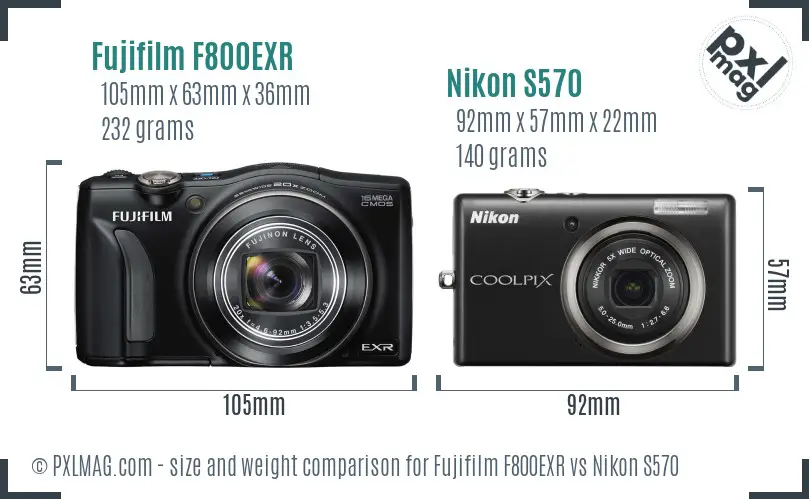 Fujifilm F800EXR vs Nikon S570 size comparison