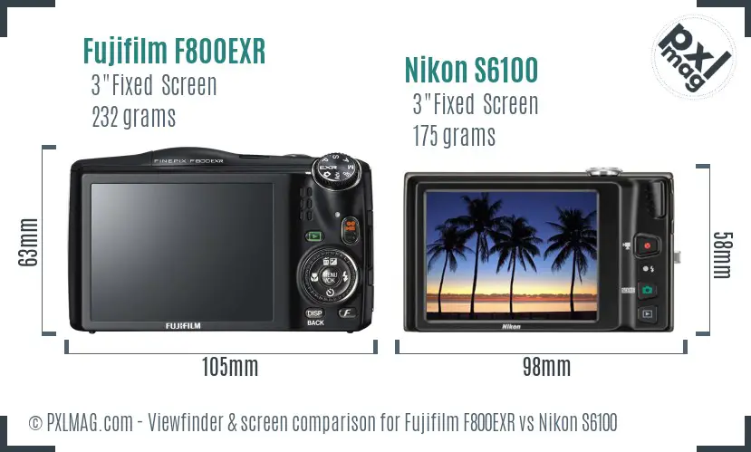 Fujifilm F800EXR vs Nikon S6100 Screen and Viewfinder comparison