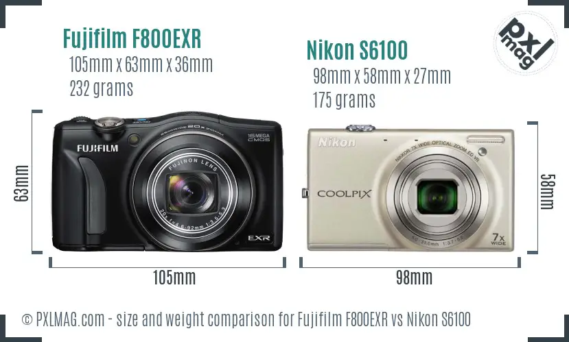 Fujifilm F800EXR vs Nikon S6100 size comparison