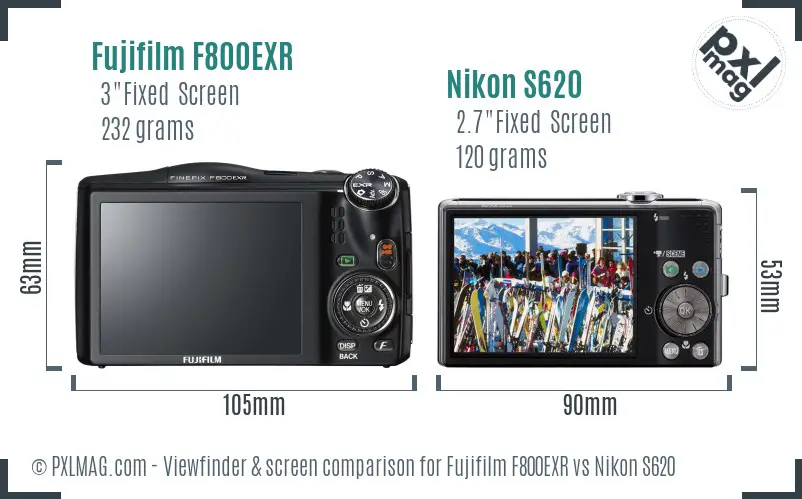 Fujifilm F800EXR vs Nikon S620 Screen and Viewfinder comparison