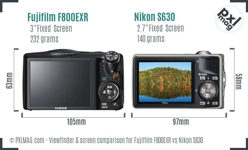 Fujifilm F800EXR vs Nikon S630 Screen and Viewfinder comparison