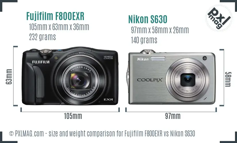 Fujifilm F800EXR vs Nikon S630 size comparison