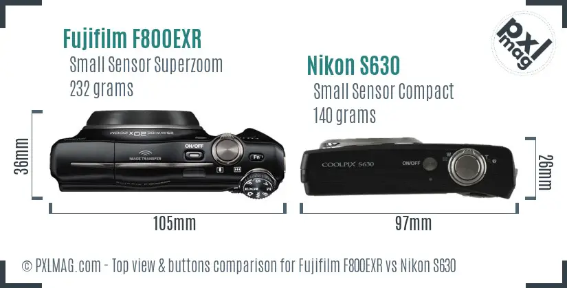 Fujifilm F800EXR vs Nikon S630 top view buttons comparison