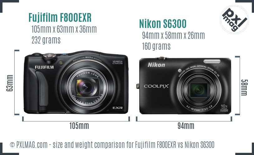 Fujifilm F800EXR vs Nikon S6300 size comparison