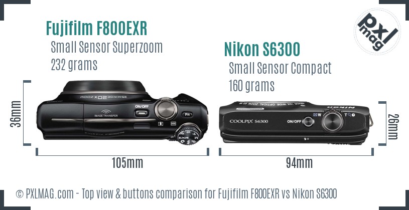 Fujifilm F800EXR vs Nikon S6300 top view buttons comparison