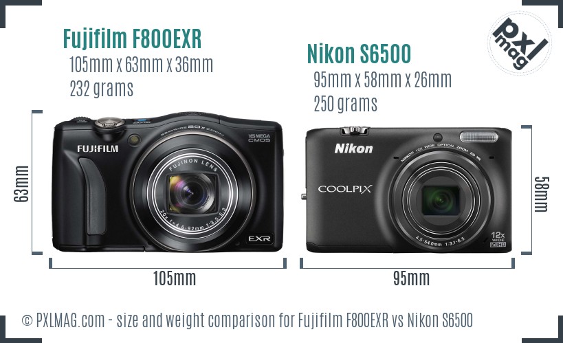 Fujifilm F800EXR vs Nikon S6500 size comparison