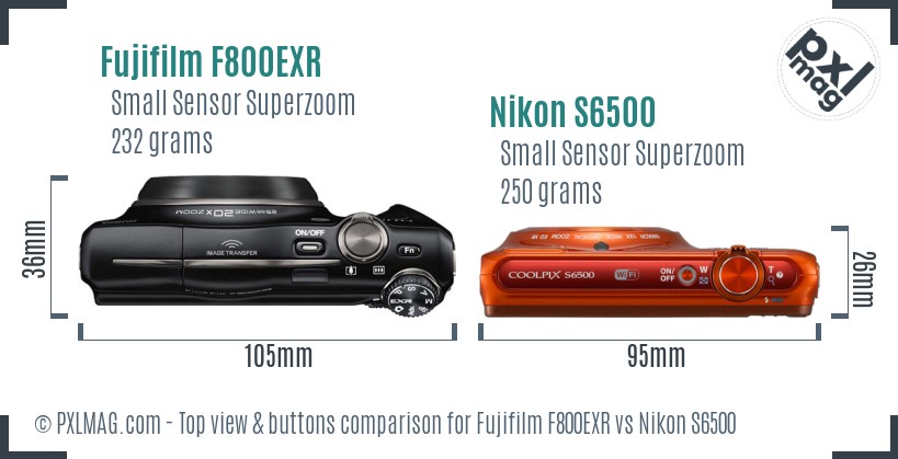 Fujifilm F800EXR vs Nikon S6500 top view buttons comparison
