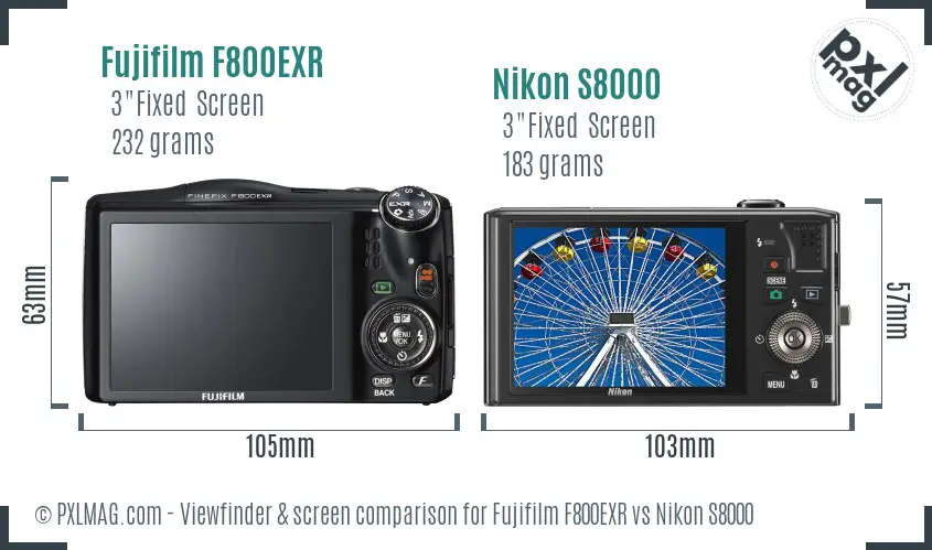 Fujifilm F800EXR vs Nikon S8000 Screen and Viewfinder comparison
