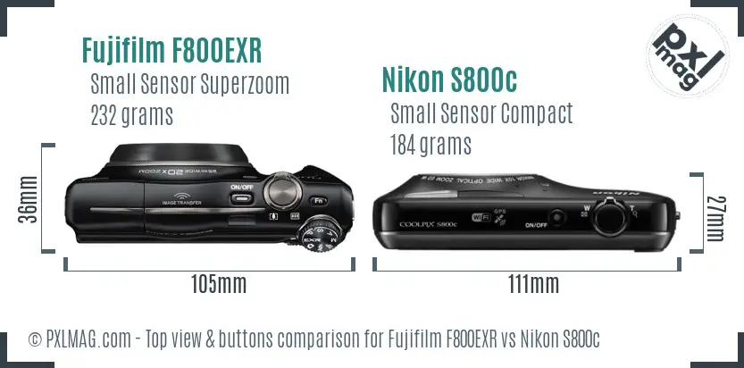 Fujifilm F800EXR vs Nikon S800c top view buttons comparison Fujifilm F800EXR vs Nikon S800c top view buttons comparison