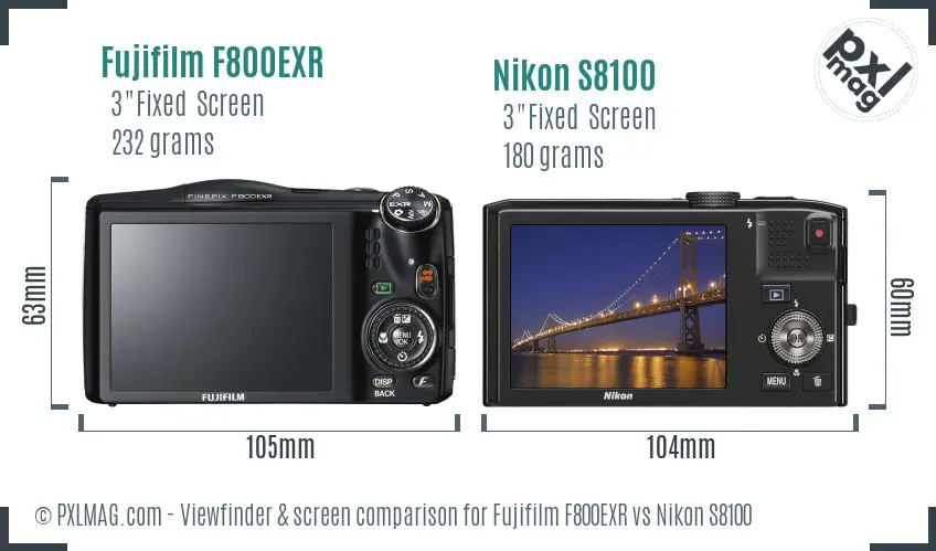 Fujifilm F800EXR vs Nikon S8100 Screen and Viewfinder comparison