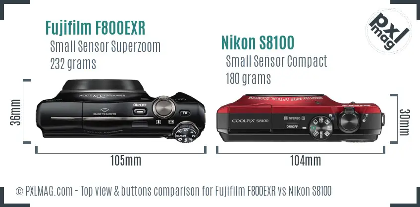 Fujifilm F800EXR vs Nikon S8100 top view buttons comparison