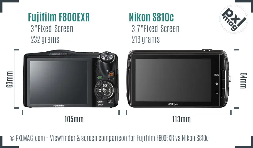 Fujifilm F800EXR vs Nikon S810c Screen and Viewfinder comparison