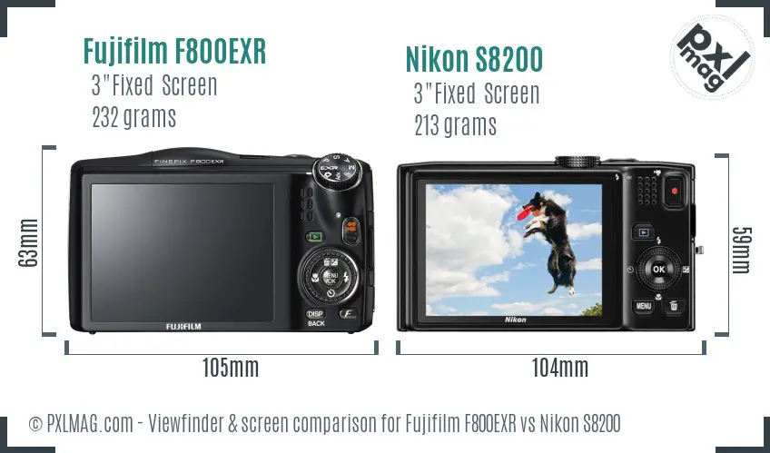 Fujifilm F800EXR vs Nikon S8200 Screen and Viewfinder comparison