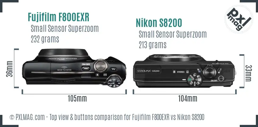 Fujifilm F800EXR vs Nikon S8200 top view buttons comparison