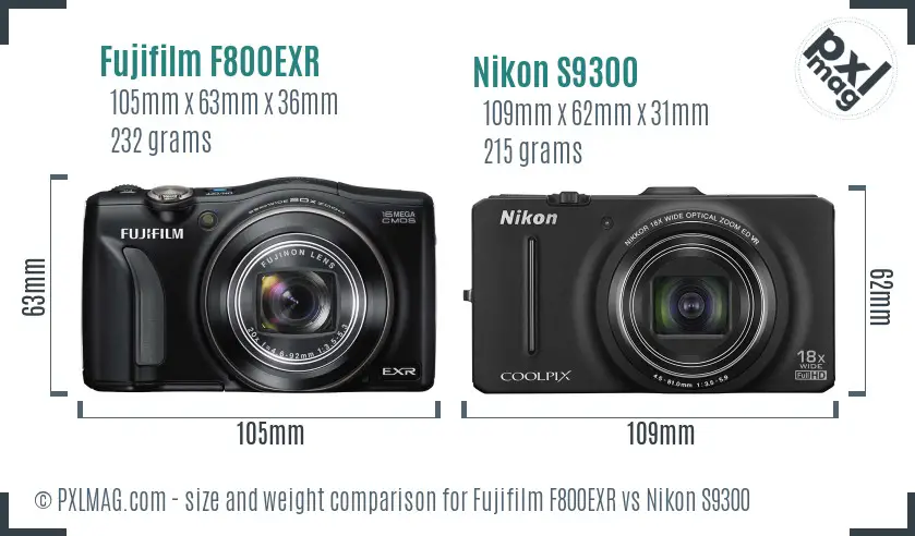 Fujifilm F800EXR vs Nikon S9300 size comparison Fujifilm F800EXR vs Nikon S9300 size comparison