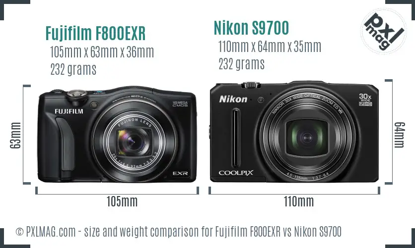 Fujifilm F800EXR vs Nikon S9700 size comparison Fujifilm F800EXR vs Nikon S9700 size comparison