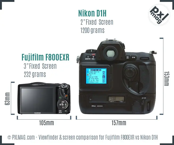 Fujifilm F800EXR vs Nikon D1H Screen and Viewfinder comparison